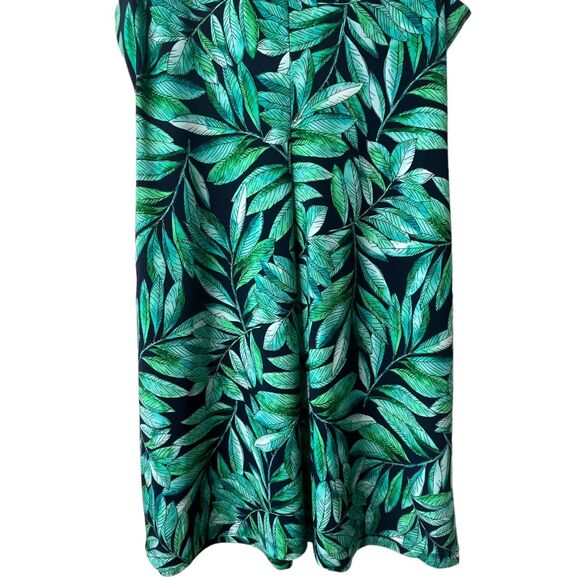Tommy Hilfiger Tropical Leaf Print Shift Dress Sz 12 Crew Neck Sheath Midi Green - Picture 6 of 12